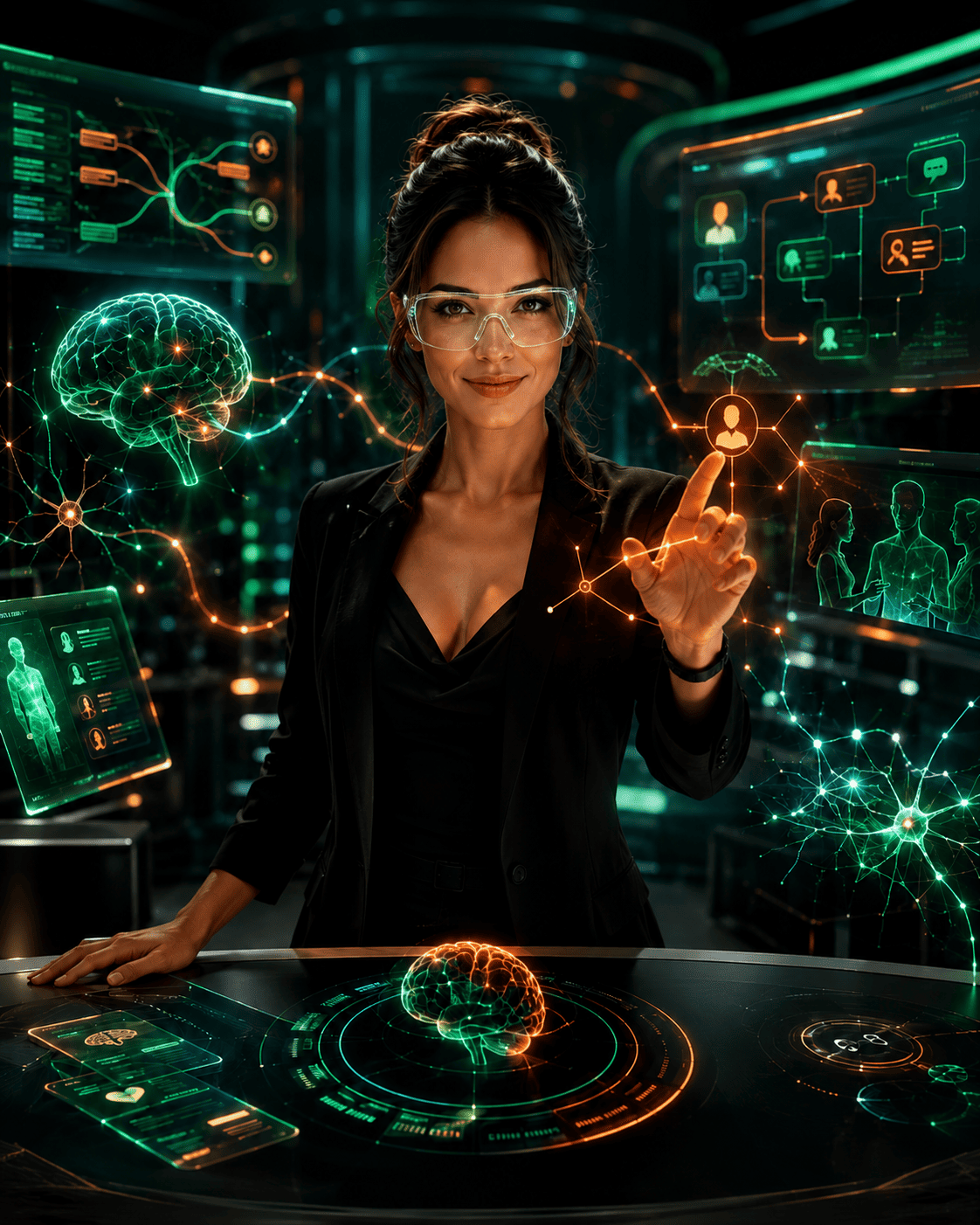 Mentora HotBrain em ambiente premium futurista